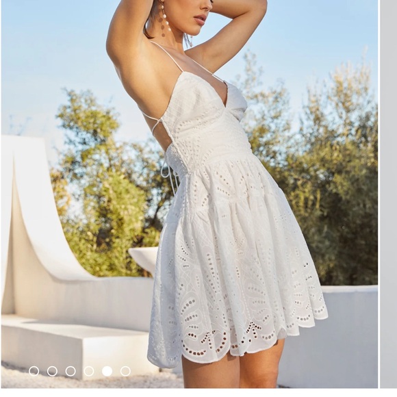 Vici Collection Noelle White Eyelet Strappy Open-Back Sundress - Picture 7 of 13